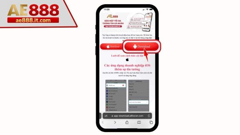 Chọn Download ứng dụng AE888 ở biểu tượng Android