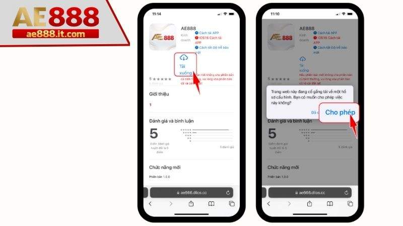Chọn tải xuống để bắt đầu tải app AE888