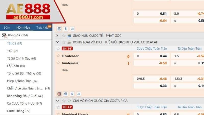 Chọn trò chơi "Bóng Đá" để mở bảng kèo