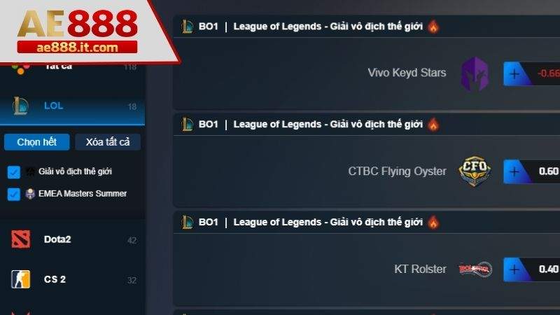 Click chọn vào kèo cá cược liên minh huyền thoại