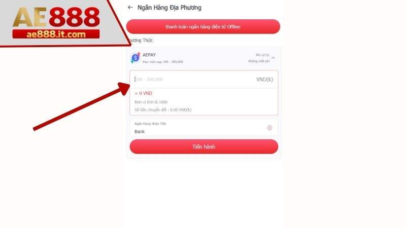 Điền số tiền cần nạp và nhấn tiến hành