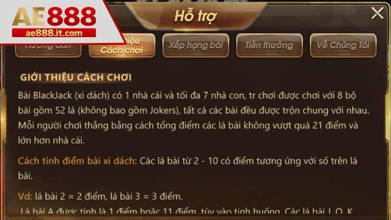 Luật chơi bài xì dách online AE888