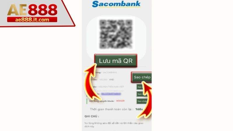 Lưu mã QR hoặc sao chép thông tin ngân hàng
