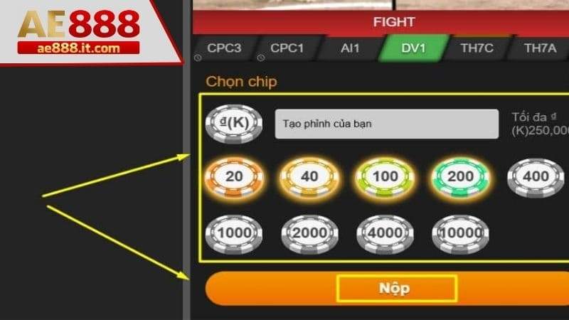 Điều chỉnh mức cược theo ý muốn