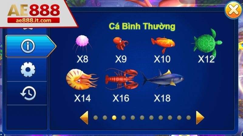 Bảng trả thưởng trò chơi câu cá thưởng